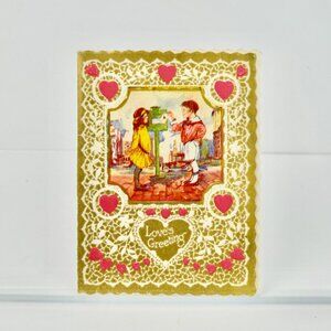 Vintage Gold Lace Heart Detail Valentine Card